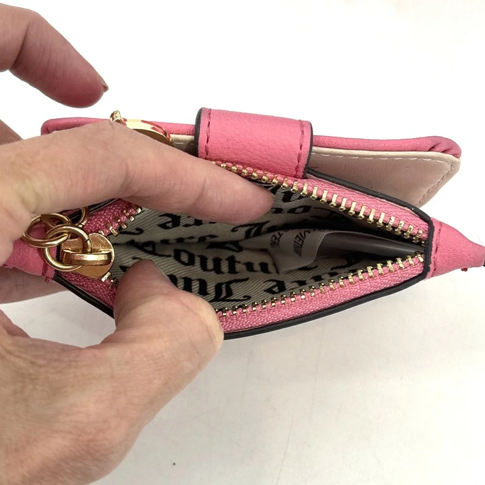 VTG Juicy Couture Pink Wallet Y2K Card Holder Logo Charm & Velour Makeup Bag